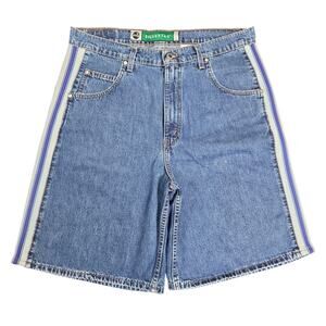 Vtg Levis Silver Tab Shorts Mens 34 Side Stripes Stretch Blue Denim‎ Baggy Y2K